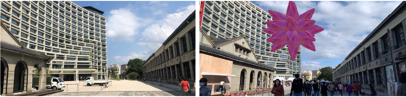 松山文創園區罕見的空蕩廣場，Akibo 李明道《自由呼吸》公共藝術計畫探索公共藝術發揮感性機制，觸發疫後集體療癒的可能。